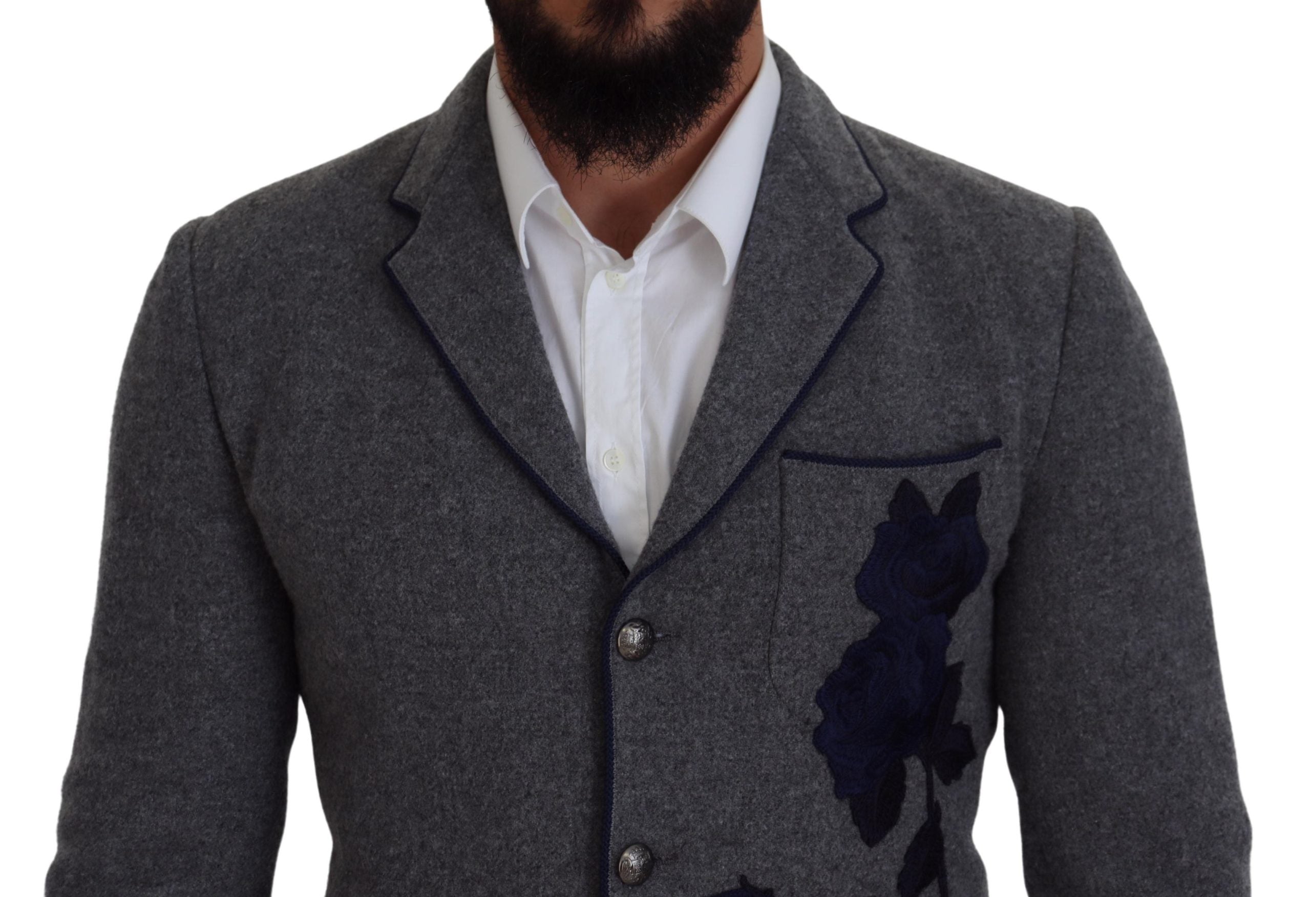 Dolce & Gabbana Gray Wool Roses Slim Fit Jacket Blazer -   -  Dolce & Gabbana. Dolce & Gabbana Gray Wool Roses Slim Fit Jacket Blazer -   -  Dolce & Gabbana.