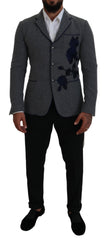 Dolce & Gabbana Gray Wool Roses Slim Fit Jacket Blazer -   -  Dolce & Gabbana.
