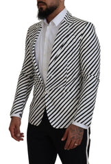 Dolce & Gabbana White Black Striped Slim Fit Jacket Blazer -   -  Dolce & Gabbana.
