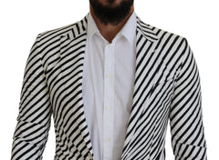 Dolce & Gabbana White Black Striped Slim Fit Jacket Blazer -   -  Dolce & Gabbana.