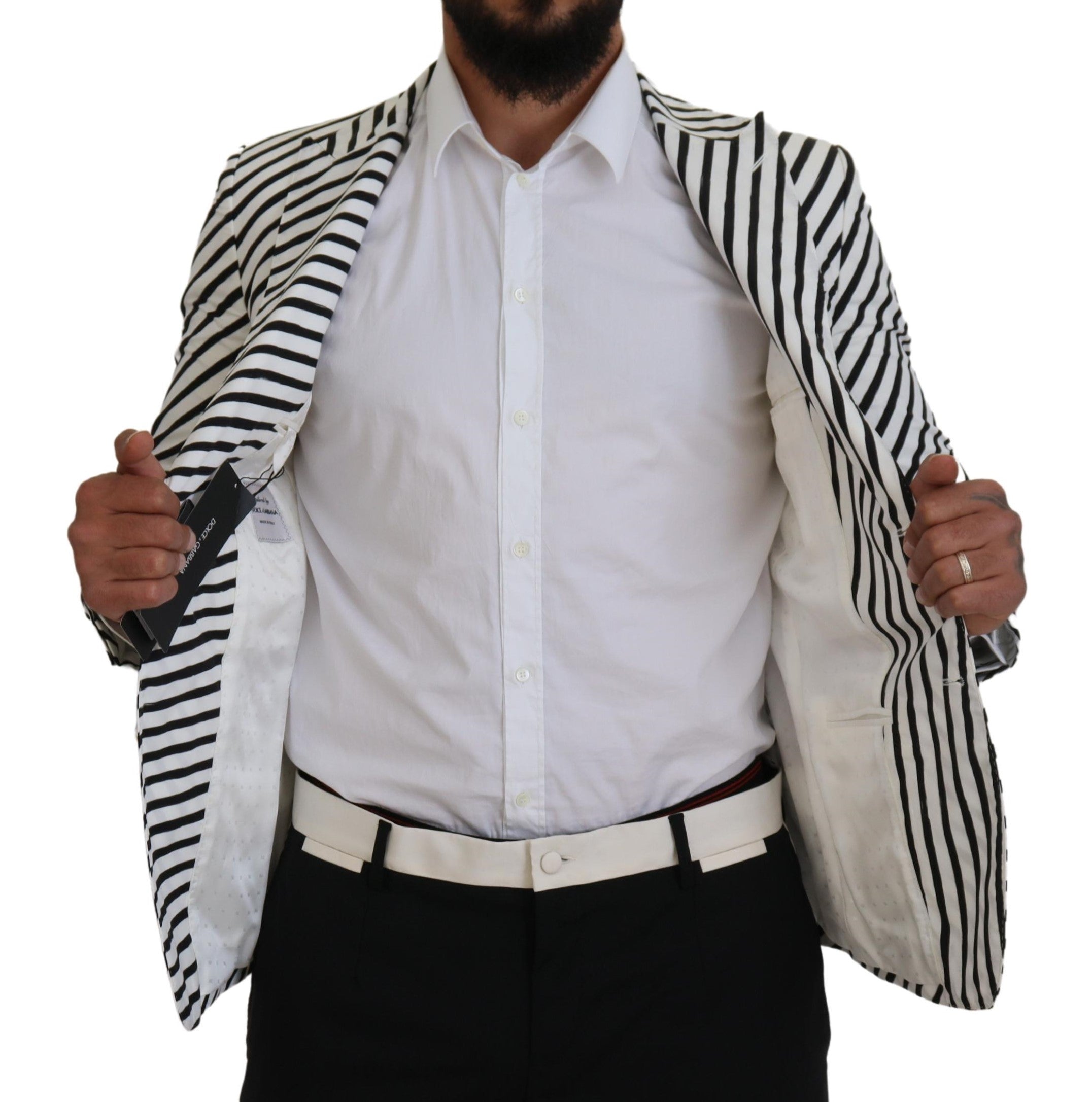 Dolce & Gabbana White Black Striped Slim Fit Jacket Blazer -   -  Dolce & Gabbana. Dolce & Gabbana White Black Striped Slim Fit Jacket Blazer -   -  Dolce & Gabbana.