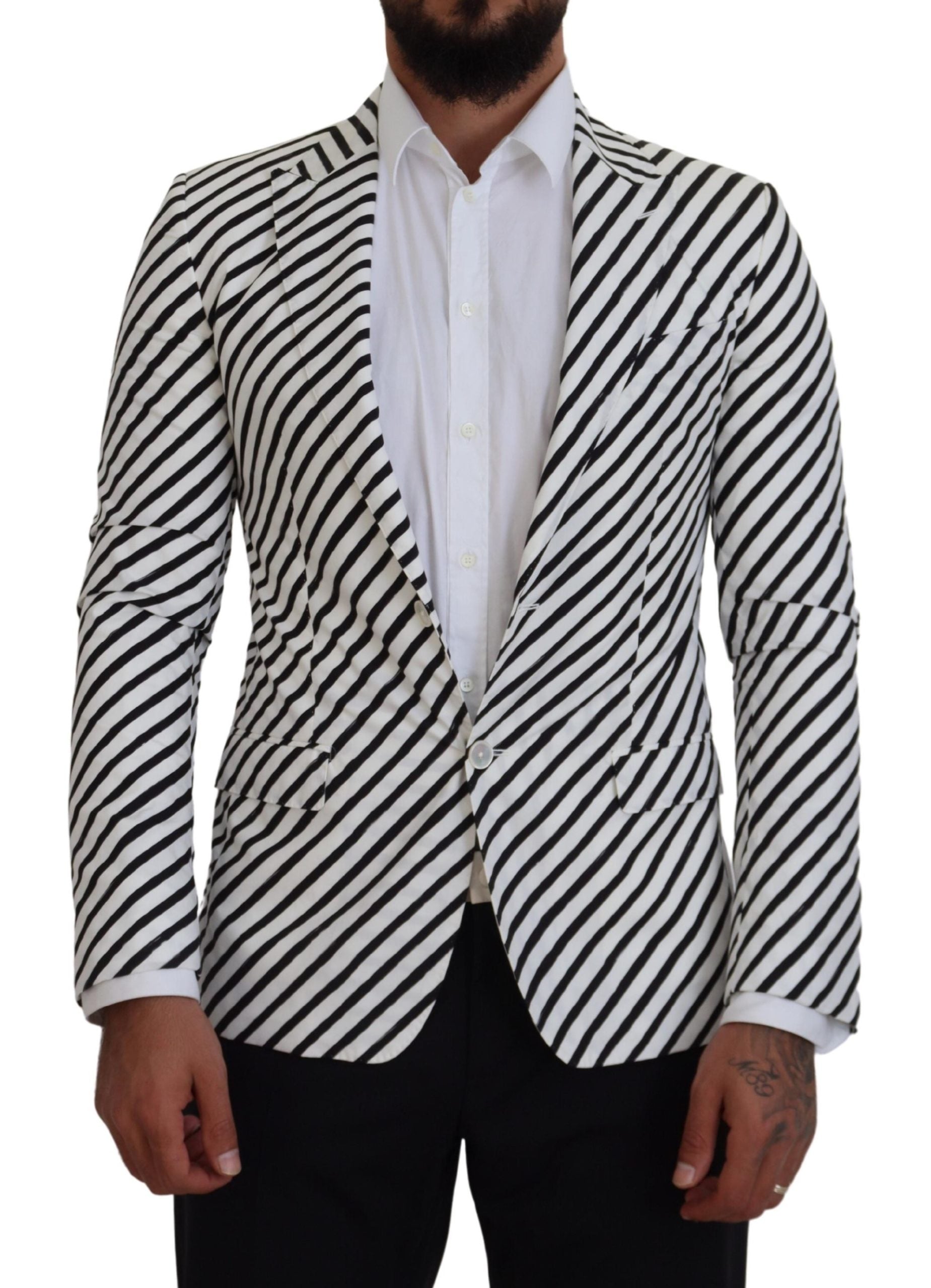 Dolce & Gabbana White Black Striped Slim Fit Jacket Blazer -   -  Dolce & Gabbana.