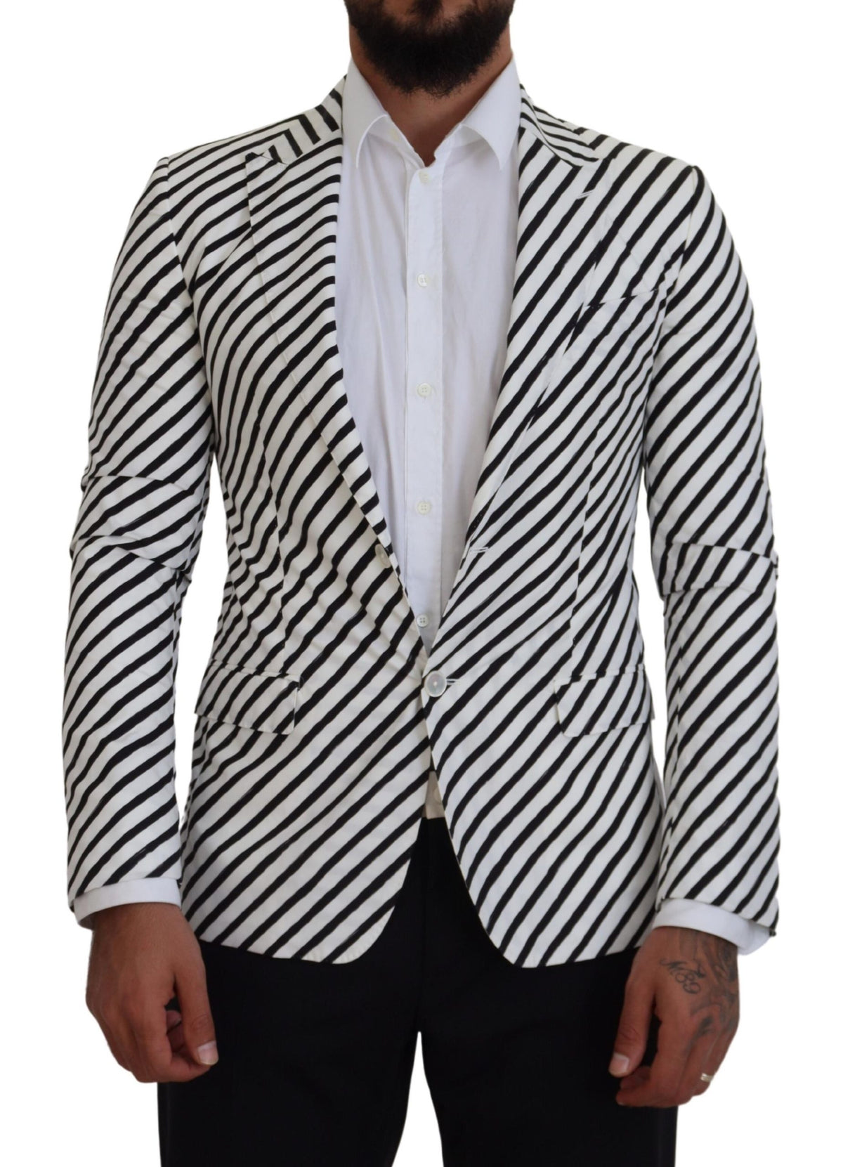 Dolce & Gabbana White Black Striped Slim Fit Jacket Blazer -   -  Dolce & Gabbana.