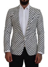 Dolce & Gabbana White Black Striped Slim Fit Jacket Blazer -   -  Dolce & Gabbana.