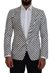 Dolce & Gabbana White Black Striped Slim Fit Jacket Blazer -   -  Dolce & Gabbana.