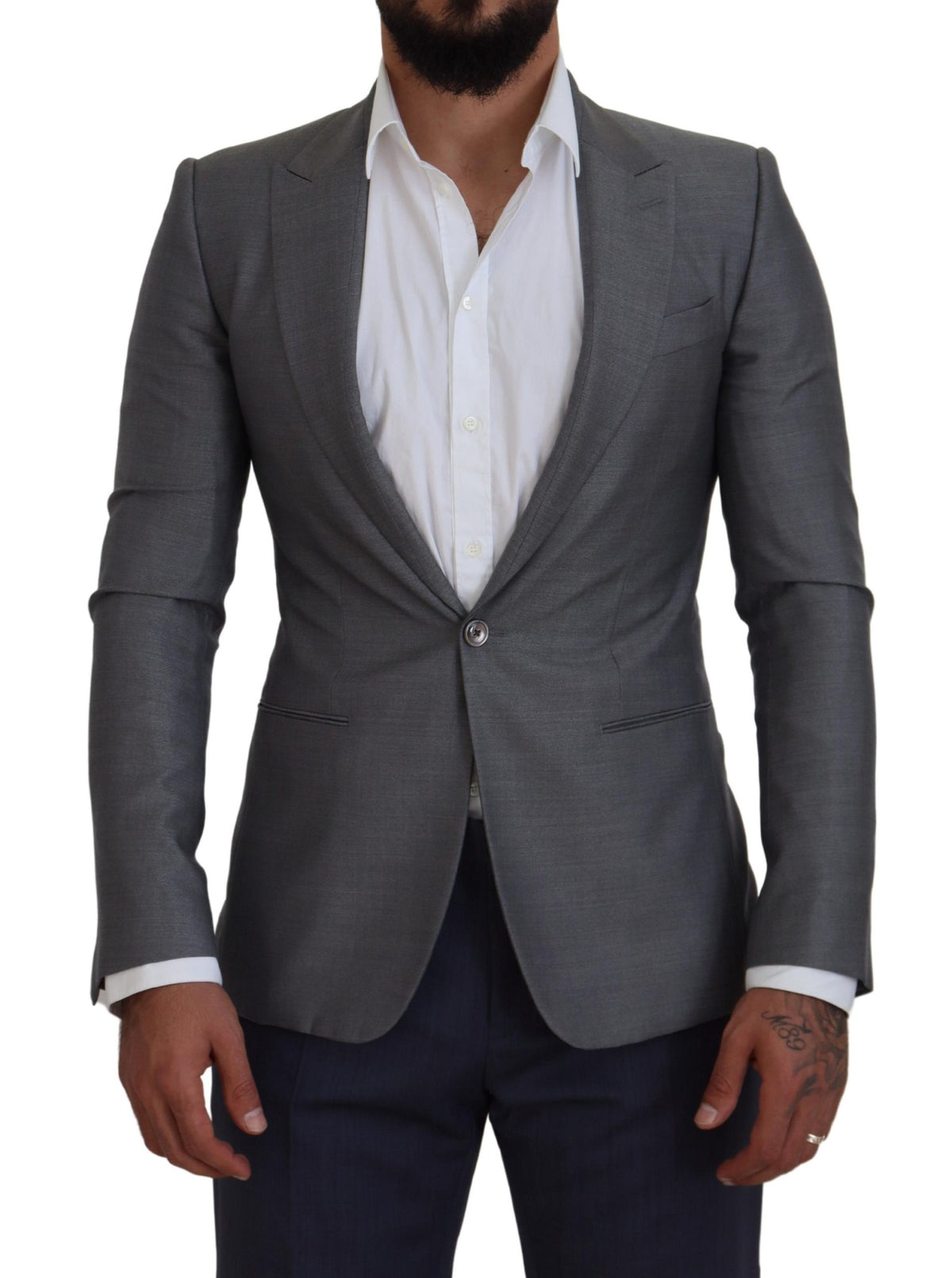 Dolce & Gabbana Gray Wool Silk Slim Fit Jacket Blazer -   -  Dolce & Gabbana.