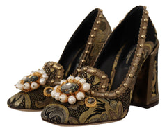 Dolce & Gabbana Gold Crystal Square Toe Brocade Pumps Shoes -   -  Dolce & Gabbana.