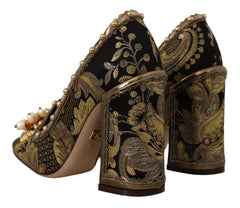 Dolce & Gabbana Gold Crystal Square Toe Brocade Pumps Shoes -   -  Dolce & Gabbana.