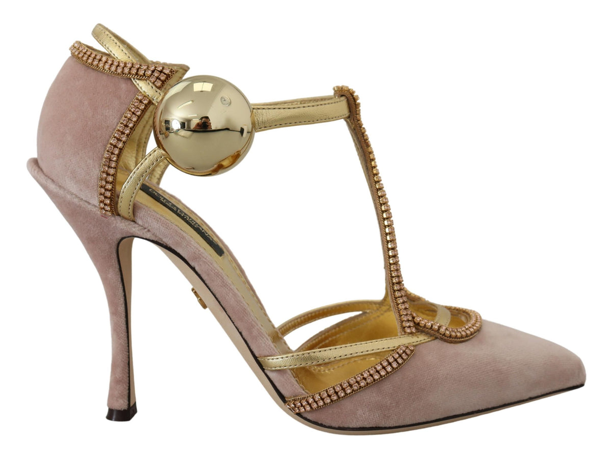 Dolce & Gabbana Pink Crystal T-strap Heels Pumps Shoes -   -  Dolce & Gabbana.