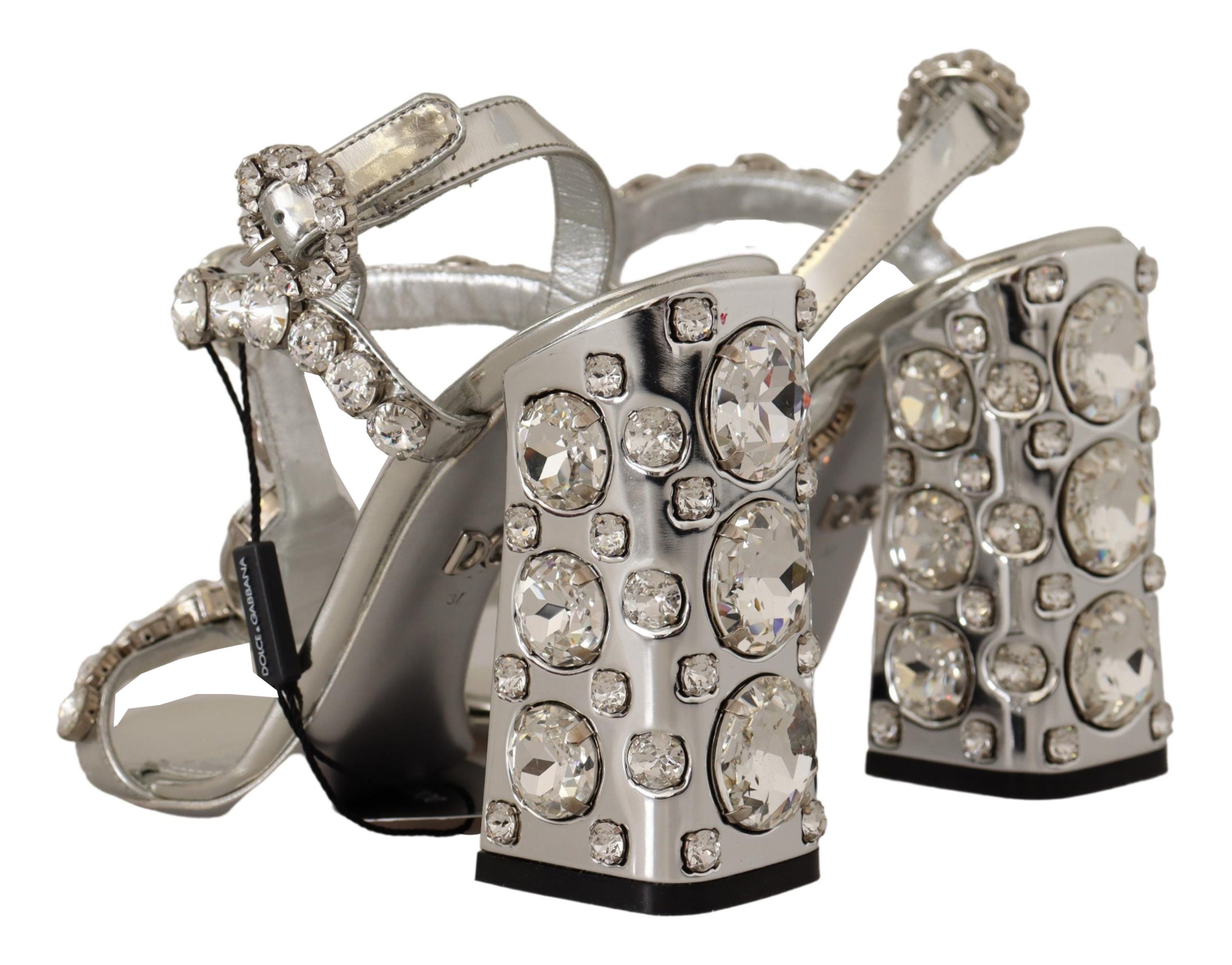 Dolce & Gabbana Silver Crystals Strap Buckle High Heel Sandals -   -  Dolce & Gabbana. Dolce & Gabbana Silver Crystals Strap Buckle High Heel Sandals -   -  Dolce & Gabbana.