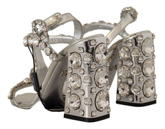 Dolce & Gabbana Silver Crystals Strap Buckle High Heel Sandals -   -  Dolce & Gabbana.
