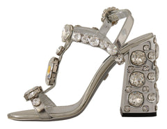 Dolce & Gabbana Silver Crystals Strap Buckle High Heel Sandals -   -  Dolce & Gabbana.