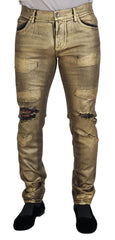 Dolce & Gabbana Gold Cotton Tattered Skinny Men Denim Jeans -   -  Dolce & Gabbana.