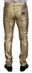 Dolce & Gabbana Gold Cotton Tattered Skinny Men Denim Jeans -   -  Dolce & Gabbana.