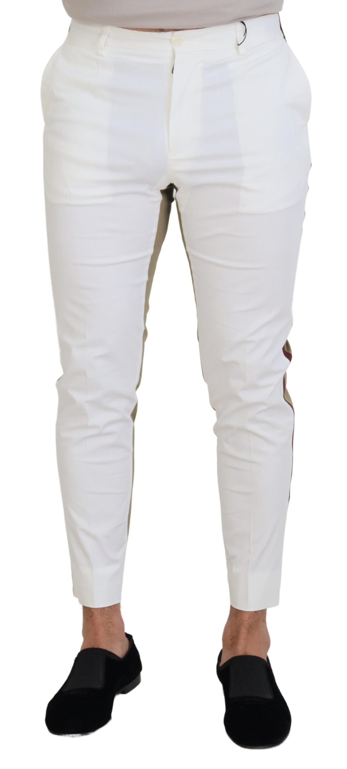 Dolce & Gabbana White Brown Slim Fit Chino Pants -   -  Dolce & Gabbana.