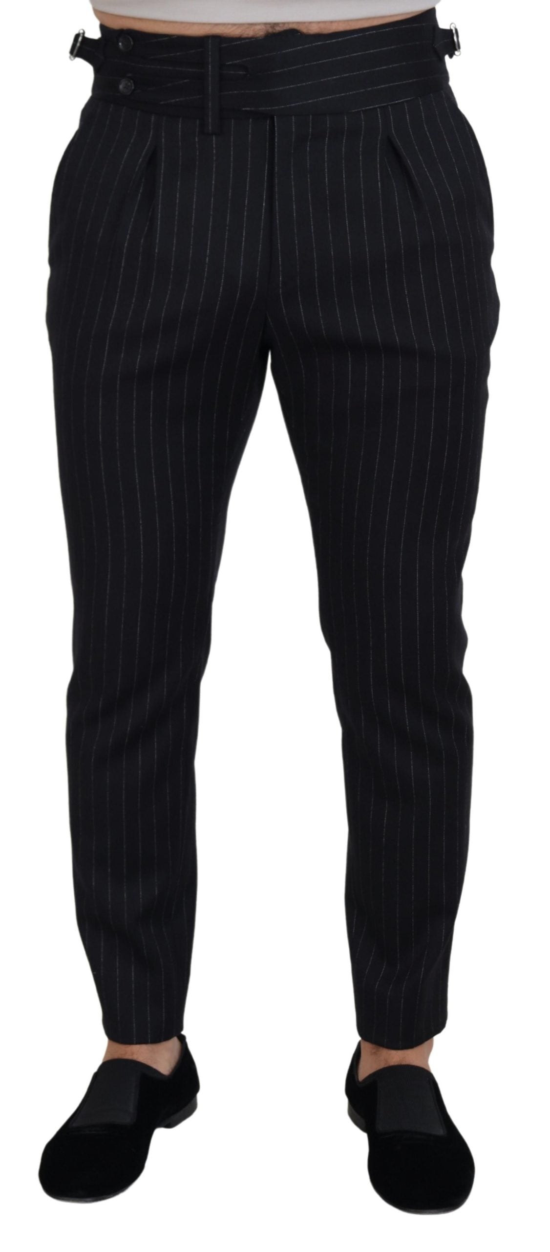 Dolce & Gabbana Black Wool Striped Chino Pants -   -  Dolce & Gabbana.