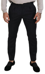 Dolce & Gabbana Black Wool Striped Chino Pants -   -  Dolce & Gabbana.
