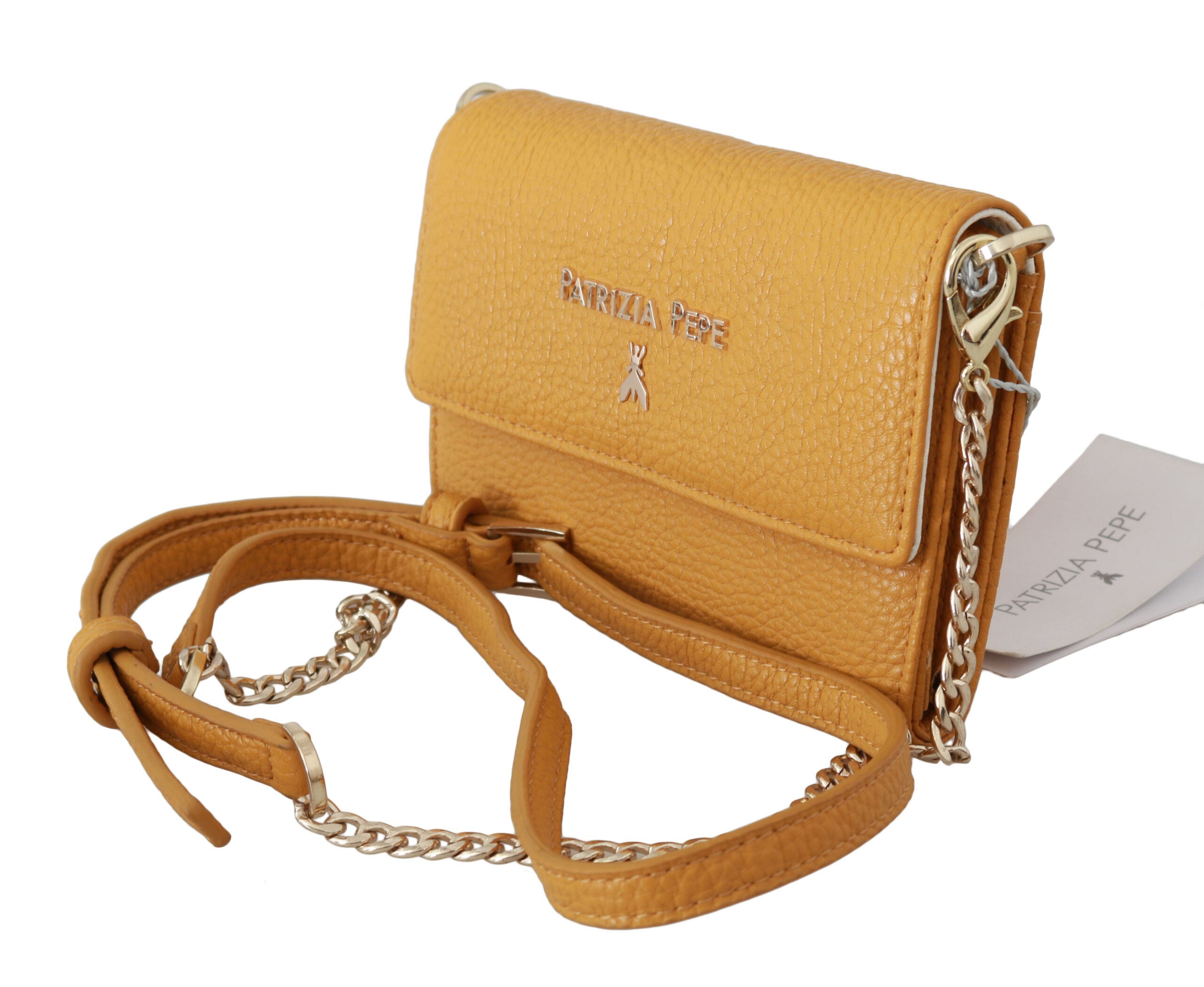 Patrizia Pepe Yellow Logo Leather Shoulder Strap Sling Bag -  Luxury Shoulder Bag for Women -  Patrizia Pepe. Patrizia Pepe Yellow Logo Leather Shoulder Strap Sling Bag -  Luxury Shoulder Bag for Women -  Patrizia Pepe.