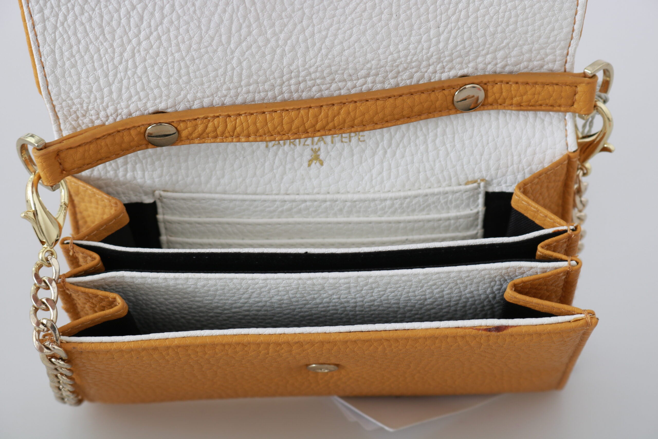 Patrizia Pepe Yellow Logo Leather Shoulder Strap Sling Bag -  Luxury Shoulder Bag for Women -  Patrizia Pepe. Patrizia Pepe Yellow Logo Leather Shoulder Strap Sling Bag -  Luxury Shoulder Bag for Women -  Patrizia Pepe.