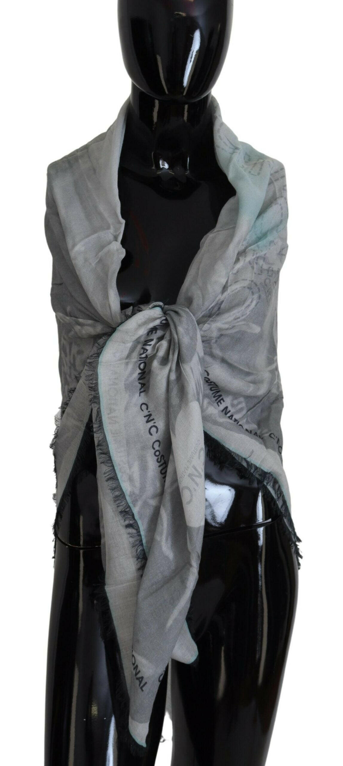 Costume National Gray Print Shawl Foulard Fringes Scarf - - Costume National.