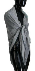 Costume National Gray Print Shawl Foulard Fringes Scarf - - Costume National.