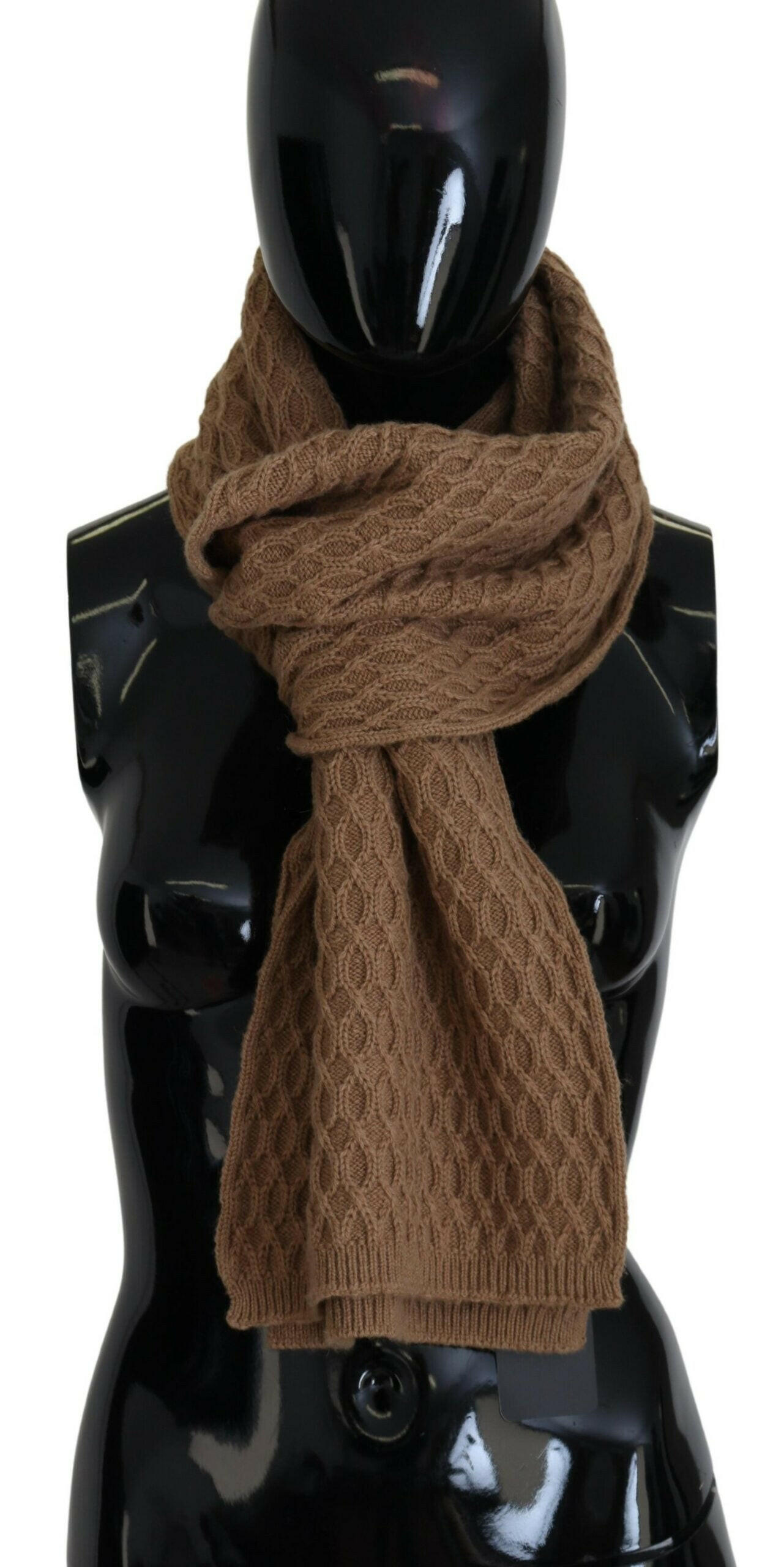 Dolce & Gabbana Dark Brown Wrap Shawl Knitted Camel Scarf - - Dolce & Gabbana.