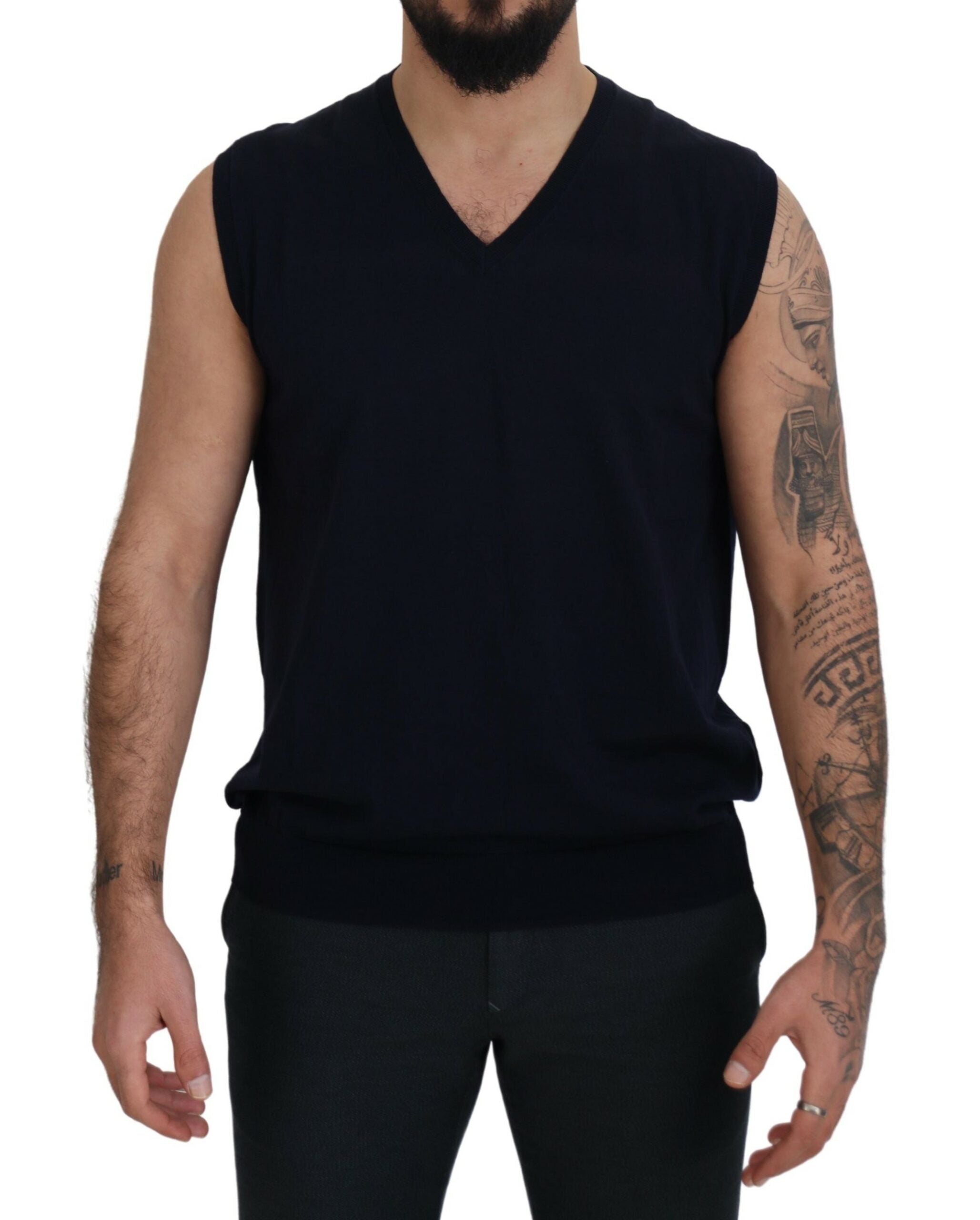 Paolo Pecora Milano Black Cotton V-neck Sleeveless Tank T-shirt -   -  Paolo Pecora Milano.