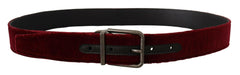 Dolce & Gabbana Maroon Velvet Leather Wide Vintage Metal Buckle Belt -   -  Dolce & Gabbana.