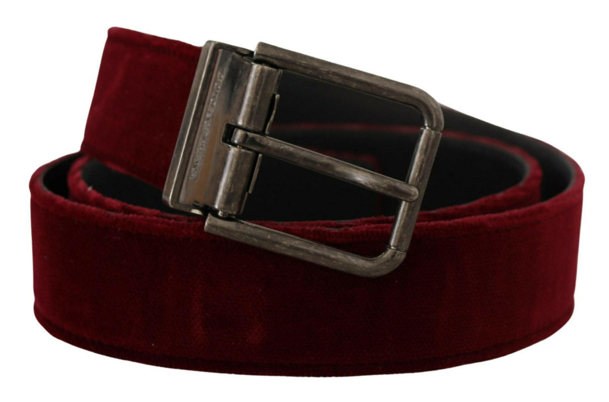 Dolce & Gabbana Maroon Velvet Leather Wide Vintage Metal Buckle Belt -   -  Dolce & Gabbana.
