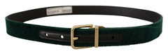 Dolce & Gabbana Green Velvet Leather Gold Metal Logo Belt -   -  Dolce & Gabbana.