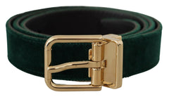 Dolce & Gabbana Green Velvet Leather Gold Metal Logo Belt -   -  Dolce & Gabbana.