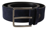 Dolce & Gabbana Navy Blue Velvet Leather Silver Logo Buckle Belt -   -  Dolce & Gabbana.