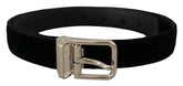 Dolce & Gabbana Black Velvet Silver Tone Metal Logo Buckle Belt -   -  Dolce & Gabbana.