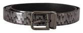 Dolce & Gabbana Gray Herringbone Leather Gray 3D Metal Buckle Belt -   -  Dolce & Gabbana.