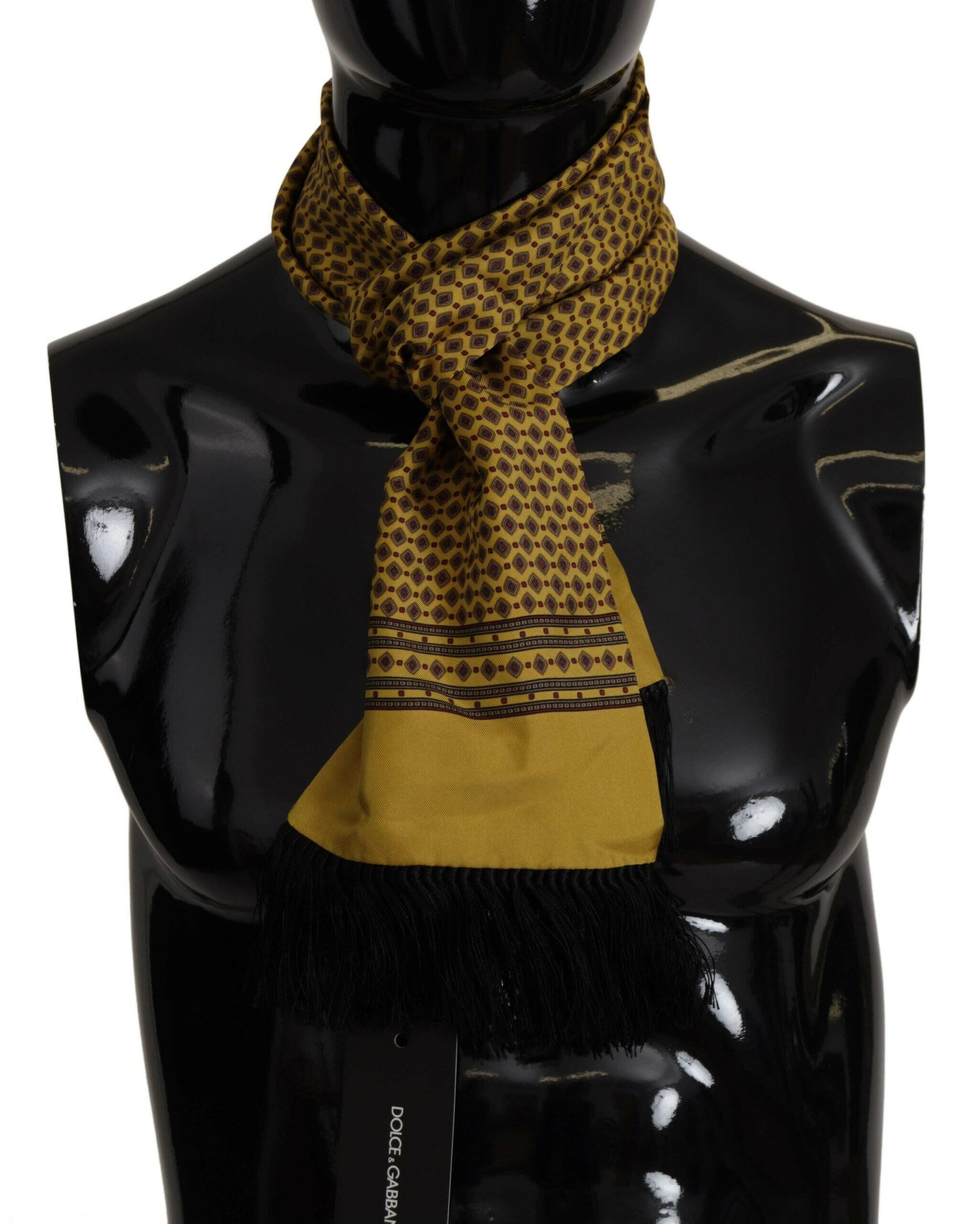 Dolce & Gabbana Yellow Patterned Silk Neck Wrap Fringe Scarf - - Dolce & Gabbana.