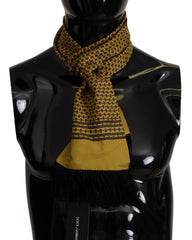 Dolce & Gabbana Yellow Patterned Silk Neck Wrap Fringe Scarf - - Dolce & Gabbana.