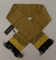 Dolce & Gabbana Yellow Patterned Silk Neck Wrap Fringe Scarf - - Dolce & Gabbana.