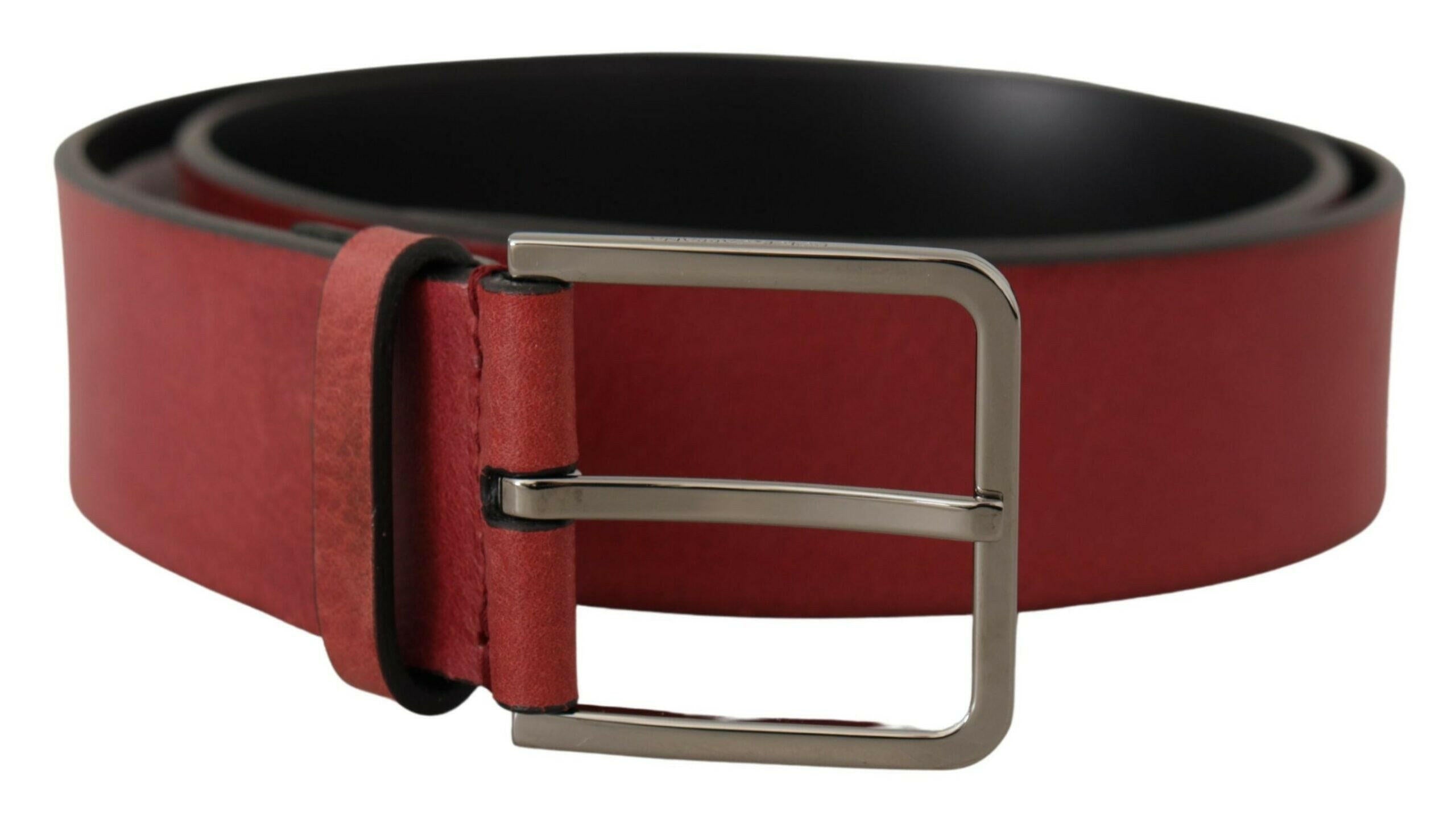 Dolce & Gabbana Maroon Vitello Silver Metal Logo Buckle Belt -   -  Dolce & Gabbana.