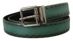 Dolce & Gabbana Green Giotto Leather Silver Metal Buckle Belt - - Dolce & Gabbana.