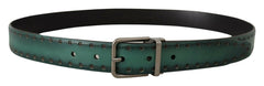 Dolce & Gabbana Green Giotto Leather Silver Metal Buckle Belt - - Dolce & Gabbana.
