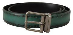 Dolce & Gabbana Green Giotto Leather Silver Metal Buckle Belt - - Dolce & Gabbana.