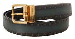 Dolce & Gabbana Green Perforated Leather Brass Metal Belt -   -  Dolce & Gabbana.