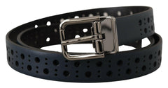 Dolce & Gabbana Navy Blue Perforated Leather Skinny Metal Buckle Belt -   -  Dolce & Gabbana.