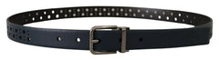 Dolce & Gabbana Navy Blue Perforated Leather Skinny Metal Buckle Belt -   -  Dolce & Gabbana.