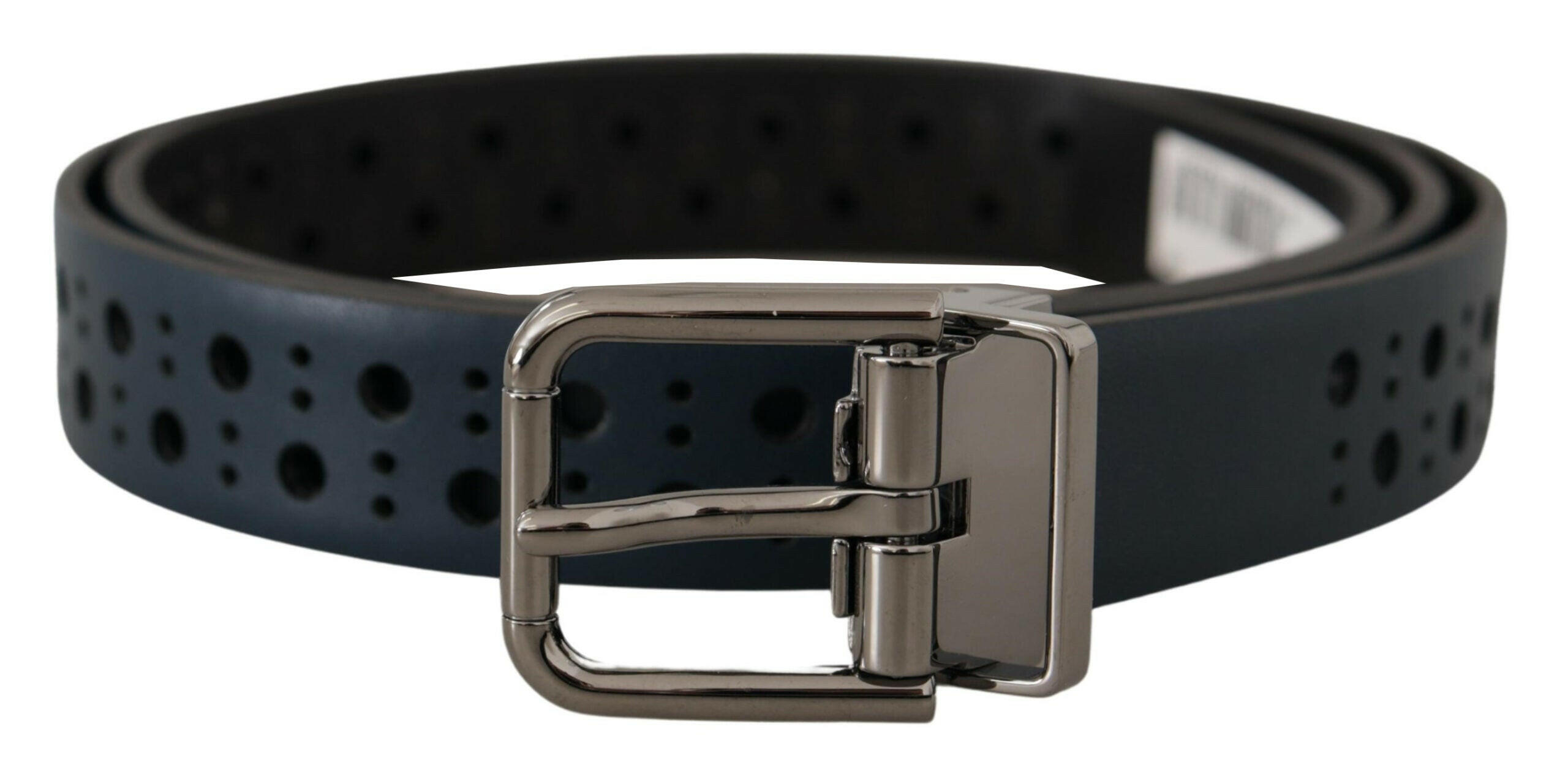 Dolce & Gabbana Navy Blue Perforated Leather Skinny Metal Buckle Belt -   -  Dolce & Gabbana.