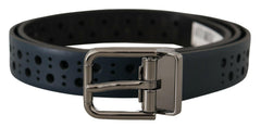Dolce & Gabbana Navy Blue Perforated Leather Skinny Metal Buckle Belt -   -  Dolce & Gabbana.