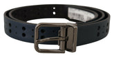 Dolce & Gabbana Blue Perforated Skinny Leather Metal Buckle Belt -   -  Dolce & Gabbana.