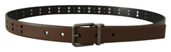 Dolce & Gabbana Dark Brown Perforated Leather Metal Belt -   -  Dolce & Gabbana.