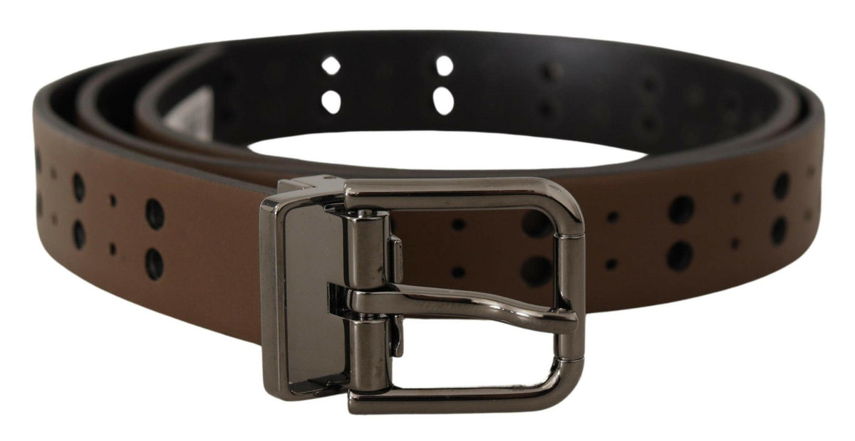 Dolce & Gabbana Dark Brown Perforated Leather Metal Belt -   -  Dolce & Gabbana.