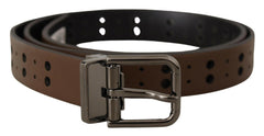 Dolce & Gabbana Dark Brown Perforated Leather Metal Belt -   -  Dolce & Gabbana.